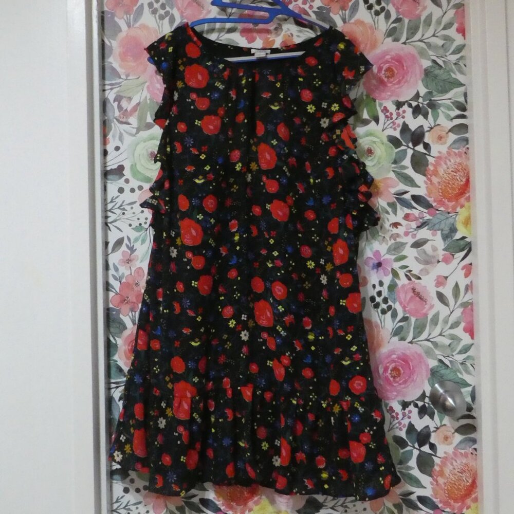 J. Crew Black Floral Dress, Size Large